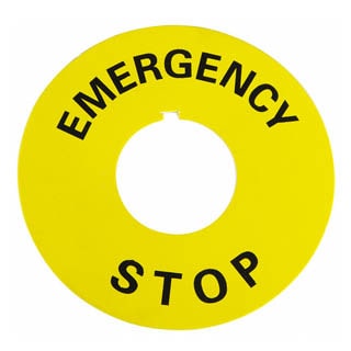 Табличка маркувальна EMERGENCY STOP  жовта кругла для кнопок XB2