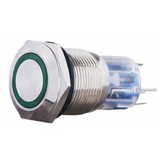 TYJ 19-272 Кнопка металева пласка з підсвічуванням, 2NO+2NC, зелена 220V
