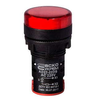 AD22-22DS червона 220V АC, Сигнальна арматура