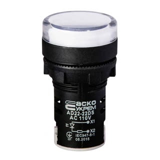 AD22-22DS біла 110V АC, Сигнальна арматура