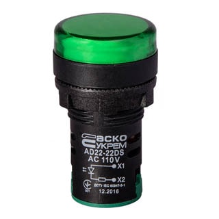 AD22-22DS зелена 110V АC, Сигнальна арматура