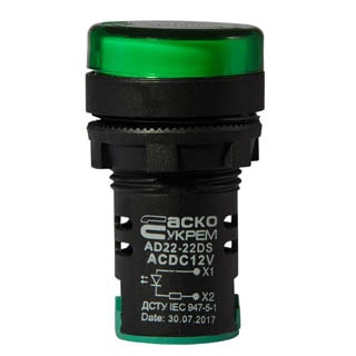 AD22-22DS зелена 12V АC/DC, Сигнальна арматура