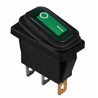 KCD3-101NW GR/B, Перемикач 1 клав. вологозах. зелений з підсвічуванням
