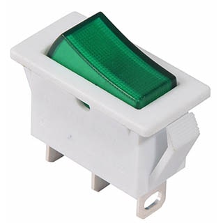 KCD3-101N-13 GR/WH, Перемикач 1 клав. зелений з підсвічуванням