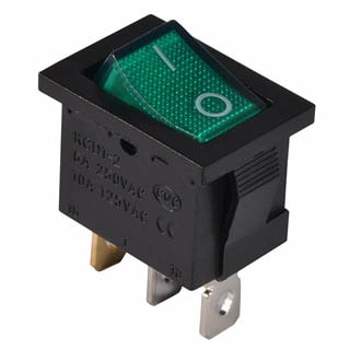 KCD1-2-101N 220V, Перемикач 1 клав. зелений з підсвічуванням