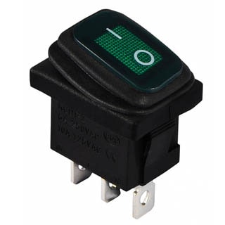 KCD1-2-101NW 220V, Перемикач 1 клав. вологозах. зелений з підсвічуванням