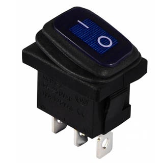 KCD1-2-101NW 220V, Перемикач 1 клав. вологозах. синій з підсвічуванням