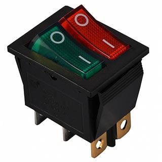 KCD2-2101N GR+R/B, Перемикач 2 клав. зелений+червоний з підсвічуванням