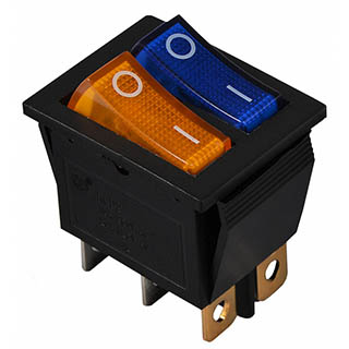 KCD2-2101N BL+YL/B, Перемикач 2 клав. жовтий+синій з підсвічуванням