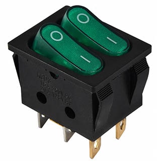 KCD2-5-2101N GR/B, Перемикач 2 клав. зелений з підсвічуванням