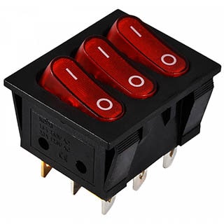 KCD2-3101N R/B, Перемикач 3 клав. червоний з підсвічуванням