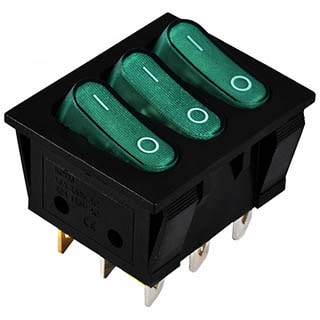 KCD2-3101N GR/B, Перемикач 3 клав. зелений з підсвічуванням