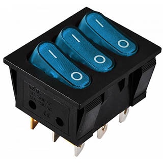 KCD2-3101N C3-BL/B, Перемикач 3 клав. синій з підсвічуванням
