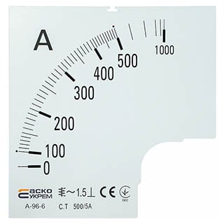 Шкала 500/5А до амперметра А-96-6, Аско