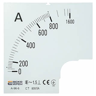 Шкала 800/5А до амперметра А-96-6, Аско