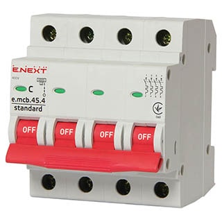e.mcb.stand.45.4.C20, 4р, 20А, C, 4,5 кА, Автоматичний вимикач, E.NEXT